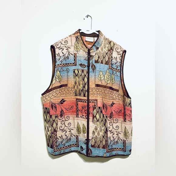 Alfred Dunner Jackets & Blazers - Vtg Alfred Dunner Southwestern Tapestry Zip Up Vest 24W Barn Cottage Gorpore